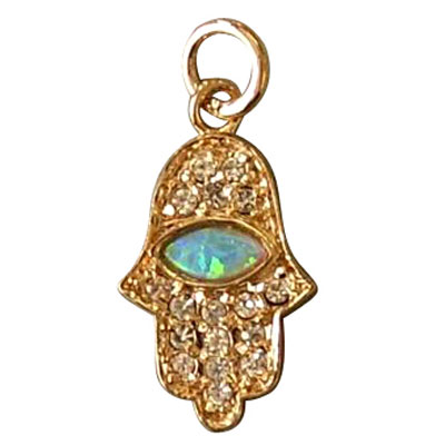 Gold Filled Opal Zirconium Hamsa Pendant